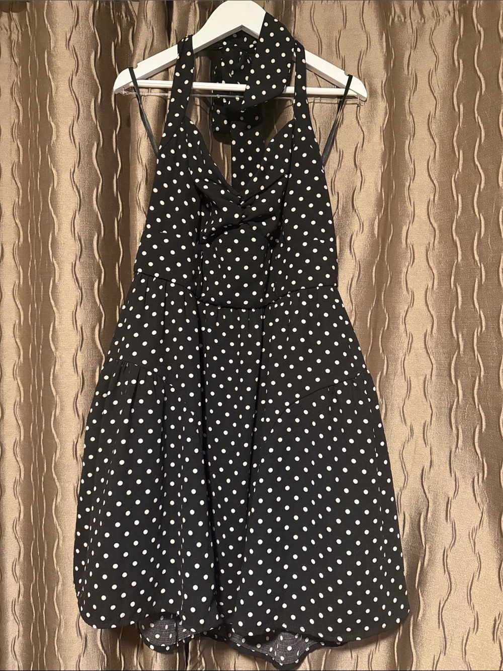 Black Polka Dot Halter Sundress XL Classic Women's Dress